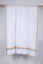 White Gamchha with Orange and Green Border and Stripes