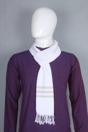 White Muffler with Cream Yellow Stripes