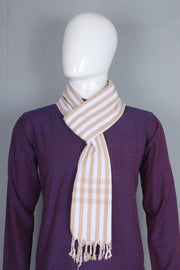 White Muffler with Cream Yellow, White Stripes