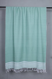 Pine Green Shawl with White Stripes