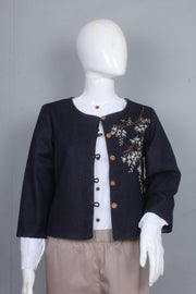 Natural Dyed Hand Embroidered Black Womens Jacket