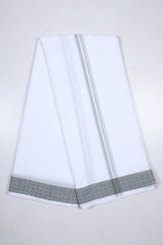 White Dobby Dhoti Dupatta with Gunmetal Grey Border