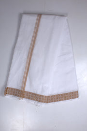 White Dobby Dhoti Dupatta with Almond Brown Border