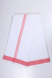 White Dobby Dhoti Dupatta with Red Border