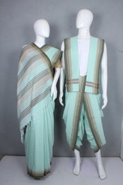 Light Green Aahar Joda with Brown Border WOSAPC210291-REDDDSC210020