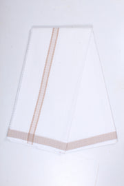 White Self Check Dhoti Dupatta with Bread Brown Border