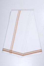 White Self Check Dhoti Dupatta with Brown Border