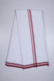 White Plain Dhoti Dupatta with Currant Red Border