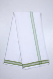 White Plain Dhoti Dupatta with Pickle Green Border