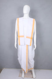 White Stitched Dhoti Dupatta with Yellow Border