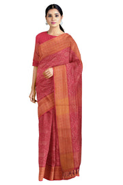 Varsity Red and Golden Zari Jacquard Saree with Orange Border