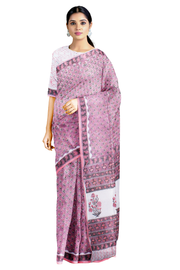 White Sanganeri Hand Block Printed Saree