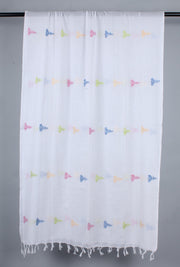 White Stole with Multi Colour Butis