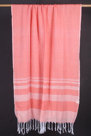 Pastel Red Twill Stole with White Stripes