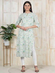 White Printed Long Kurti