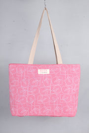 Pink Hand Embroidery Tote Bag