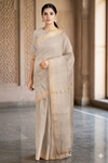 Gray Saree with Self Check and Goldan Zari Border