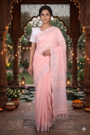 Peach Saree with kantha Floral Embroidery