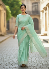 Sea Green Saree with Butis and Goldan Zari and Silver Zari Border