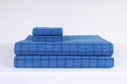 Blue Checkered Handwoven Pure Cotton Double Bed Sheet Set