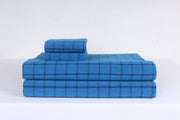 Blue Checkered Handwoven Pure Cotton Double Bed Sheet Set