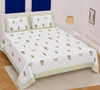 White and Green Hand Block Printed Double Bedsheet with Pillow Covers