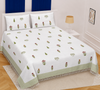 White and Green Hand Block Printed Double Bedsheet with Pillow Covers