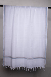 White Self Striped Gamchha with Grey and Brown Border