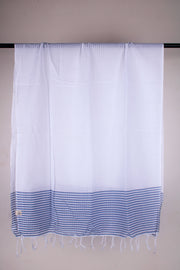 White Self Striped Gamchha with Blue Stripes
