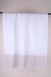 White Self Striped Gamchha with Brown Stripes
