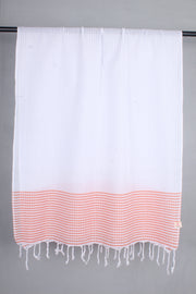 White Gamchha with Self Line and Orange Striped Border