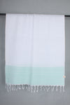 White Gamchha with Self Striped and Sea Green Striped