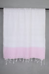 White Gamchha with Self Striped and Pink Striped Border
