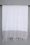 White Gamchha with Self Striped and Gray Striped Border