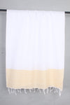 White Gamchh with Self Line and Yellow Striped Border