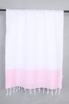 White Gamchh with Self Line and Pink Striped Border