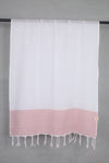 White Gamchha with Self Striped and Pink Border