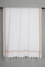 White Gamchha with Brown Border and Striped