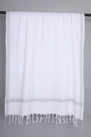 White Gamchha with Sea Green Border
