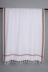 White Gamchha with Self Line and Brown Border