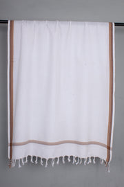 White Gamchha with Self Line and Brown Border