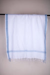 White Selfline Gamchha with Blue Border and Stripes