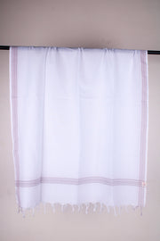 White Selfline Gamchha with Brown Border and Stripes