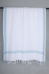 White Gamchha with Self Striped and Sky Blue Striped Border