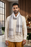 White Self Lined Gamchha with Black Linings Border