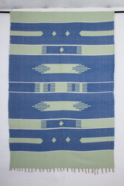 Handwoven Blue and Green Cotton Dari Rug