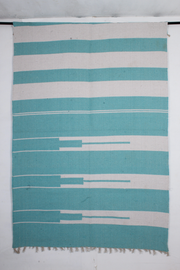 Handwoven Teal and Ivory Striped Dari Rug