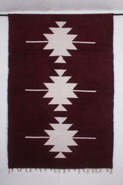 Handwoven Maroon and Ivory Cotton Dari Rug