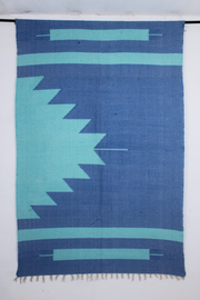 Handwoven Blue and Teal Cotton Dari Rug