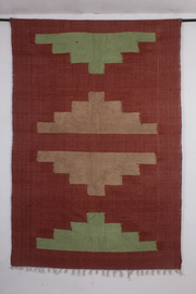 Handwoven Red, Green, and Natural Cotton Dari Rug